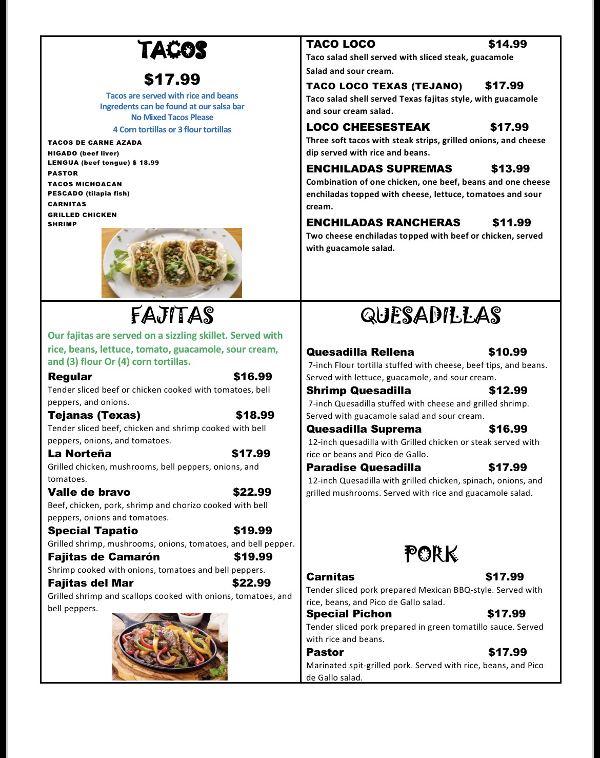 Tacos, Fajitas & Quesadillas