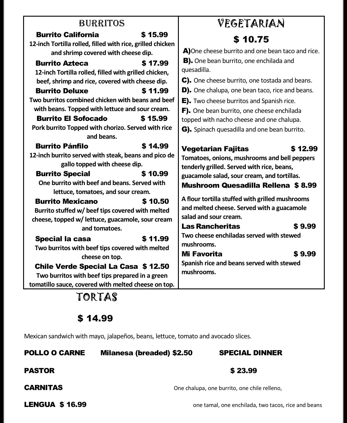 Burritos & Vegetarian