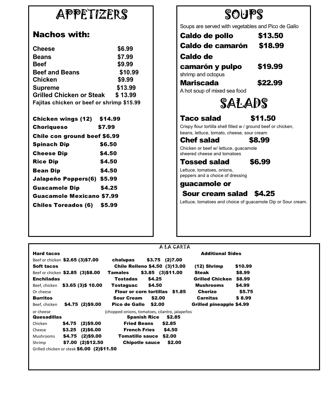 Appetizers, Soups & Salads